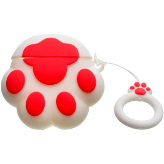 G-Power Silicone Full Cover Airpod Protective Case | Cute Footprint Shape with Ring Strap for Airpods 1/2 - White Rose