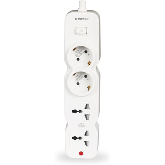G-Power GP583WE Power Strip | 2 EU & UK Ports, Control Button, 250V, 3M Cable - White
