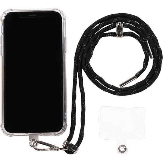 G-Power Cell Phone Lanyard Convenient and Comfortable Lanyard Easy to Use Neck Phone Holder Adjustable Length Phone Strap Crossbody With Clear Patch Fits All Mobile Phones - Black Silver