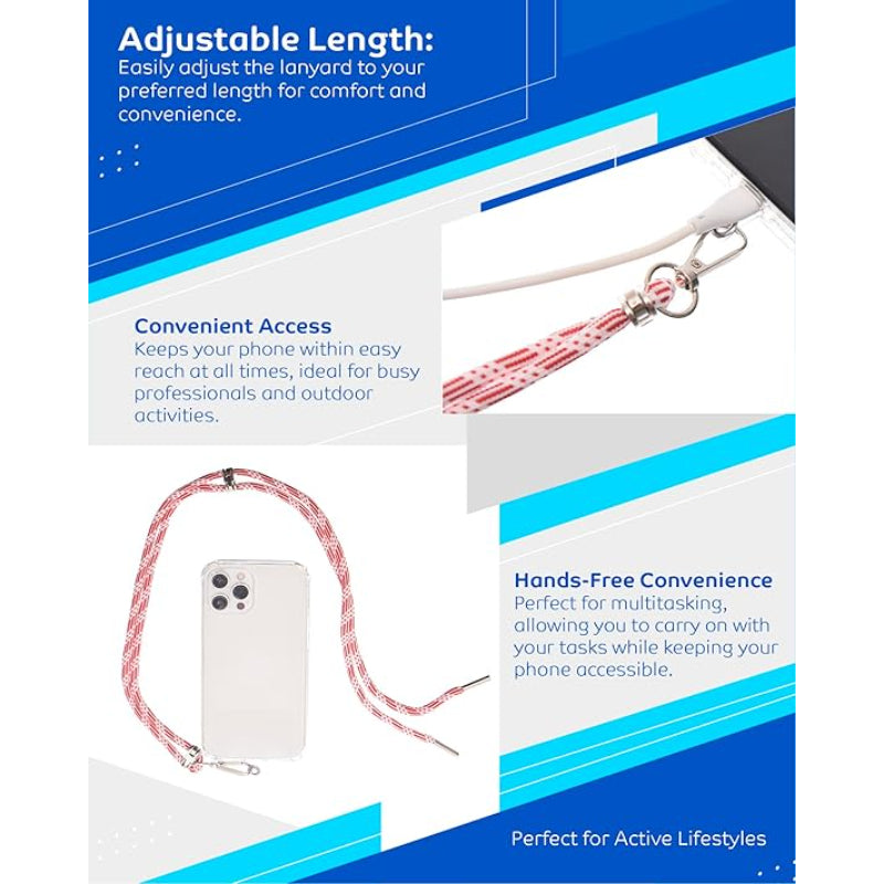 G-Power Cell Phone Lanyard Convenient and Comfortable Lanyard Easy to Use Neck Phone Holder Adjustable Length Phone Strap Crossbody With Clear Patch Fits All Mobile Phones - White Red