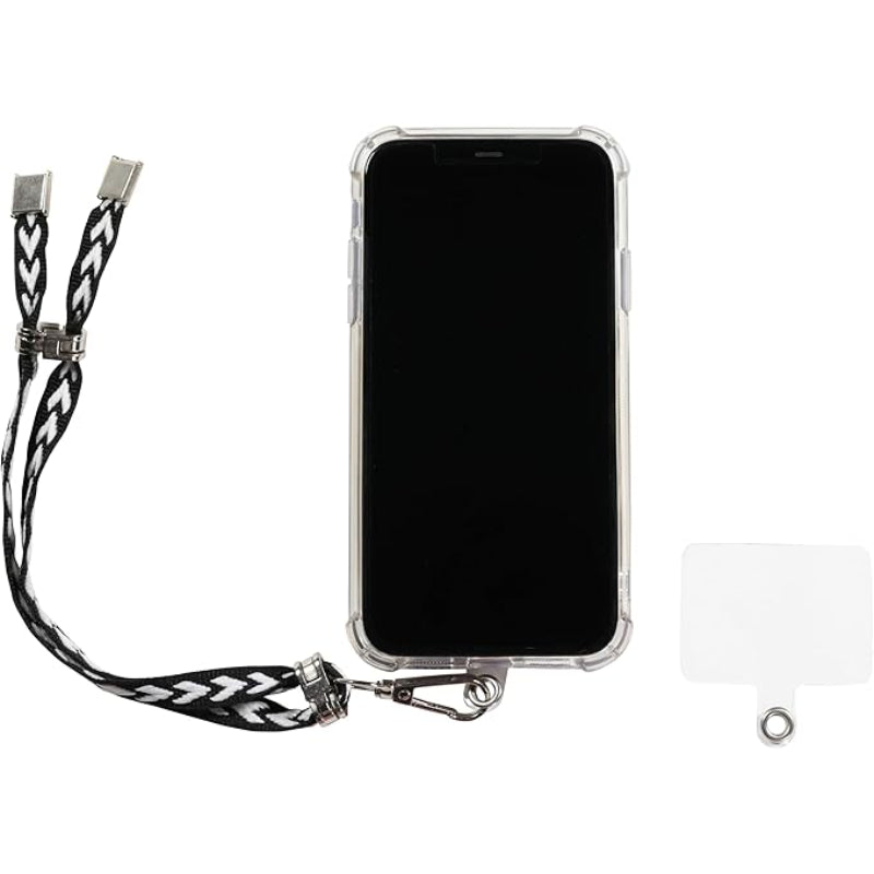 G-Power Cell Phone Lanyard Convenient and Comfortable Lanyard Easy to Use Adjustable Length Phone Strap with Clear Patch Fits All Mobile Phones - Black White