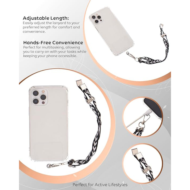 G-Power Cell Phone Lanyard Convenient and Comfortable Lanyard Easy to Use Adjustable Length Phone Strap with Clear Patch Fits All Mobile Phones - Black White