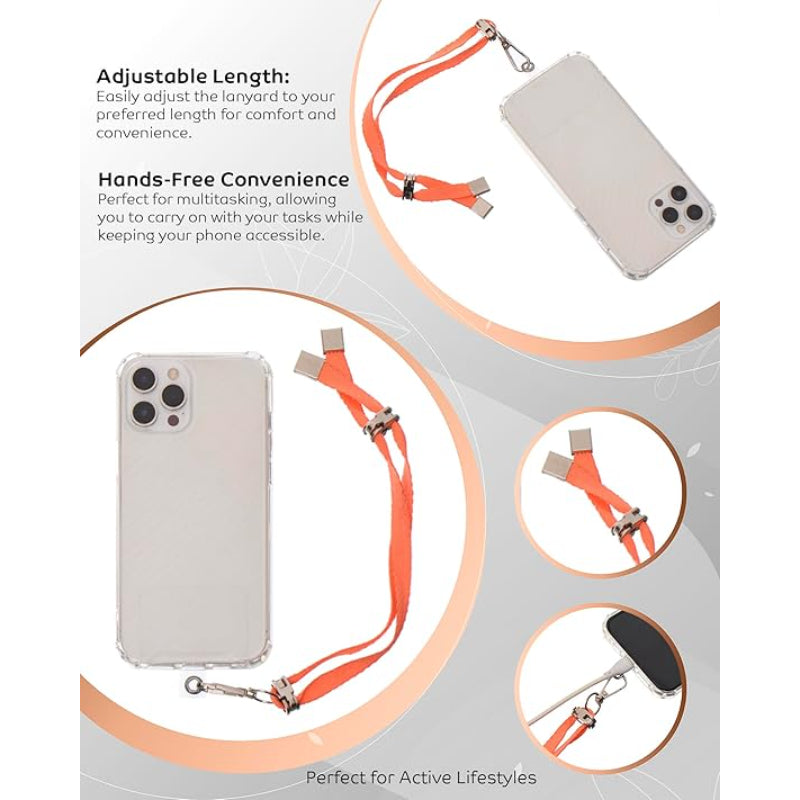 G-Power Cell Phone Lanyard Convenient and Comfortable Lanyard Easy to Use Adjustable Length Phone Strap with Clear Patch Fits All Mobile Phones - Orange