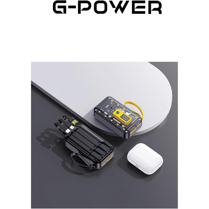 باور بانك G-Power GP-PB015 بمخرج Type-c ومدخل Micro وإضاءة LED بقوة 10000 مللي أمبير في الساعة وقوة 22.5 وات - أسود