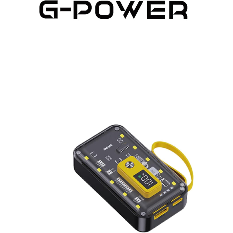 باور بانك G-Power GP-PB015 بمخرج Type-c ومدخل Micro وإضاءة LED بقوة 10000 مللي أمبير في الساعة وقوة 22.5 وات - أسود