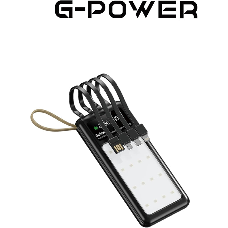 باور بانك G-Power GP-PB016 بمخرج Type-c ومدخل Micro وإضاءة LED بقوة 10000 مللي أمبير في الساعة 2 أمبير - أسود