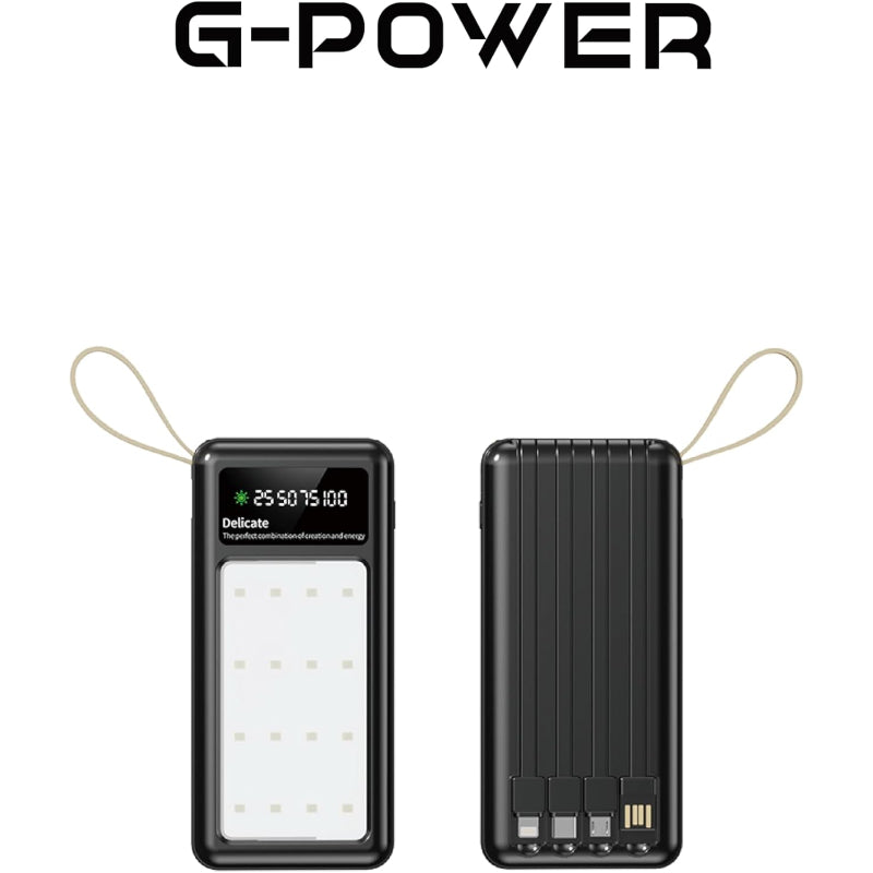 باور بانك G-Power GP-PB016 بمخرج Type-c ومدخل Micro وإضاءة LED بقوة 10000 مللي أمبير في الساعة 2 أمبير - أسود