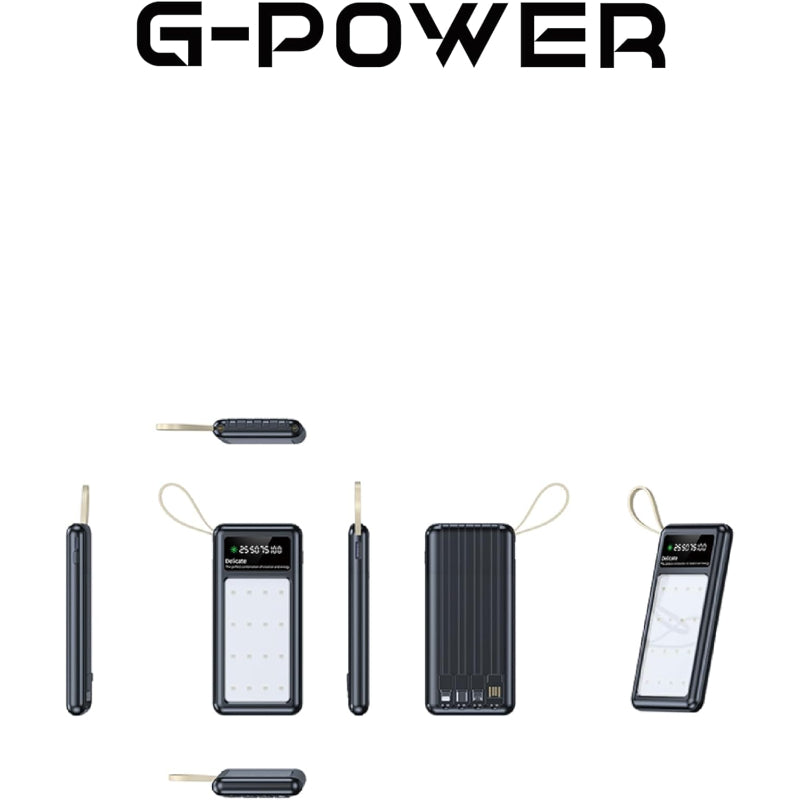 باور بانك G-Power GP-PB016 بمخرج Type-c ومدخل Micro وإضاءة LED بقوة 10000 مللي أمبير في الساعة 2 أمبير - أسود