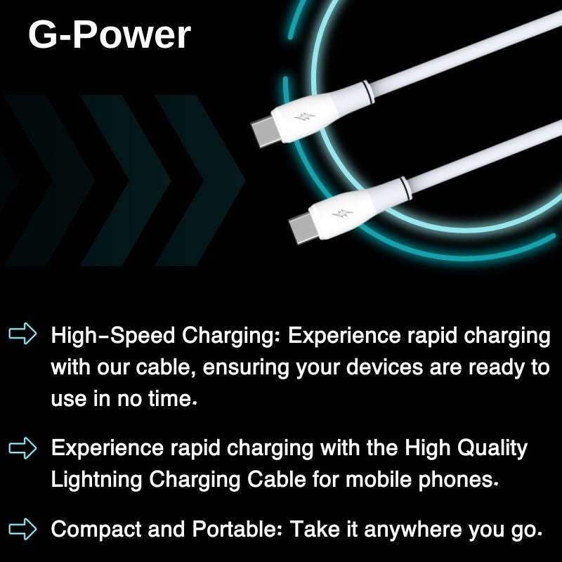 G-Power GP-C30 USB-C to USB-C Cable | 65W Fast Charging, 1200mm, Data Transfer - White