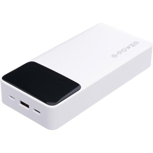 G-Power GP-PB012 Power Bank | 20,000mAh, LED Display, 3 Ports, 2 Built-in Cables, 22.5W Quick Charge - White