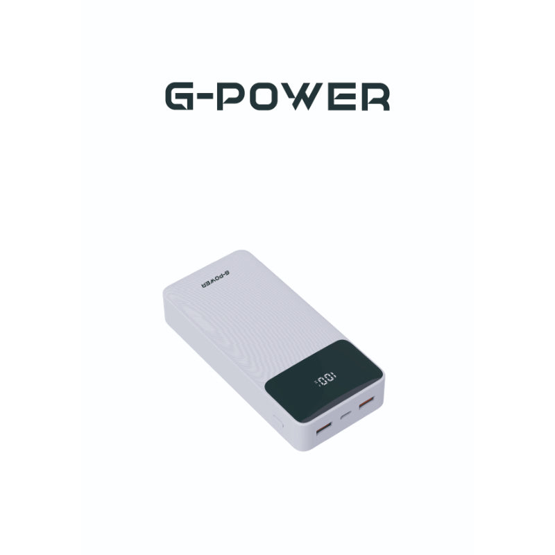 باور بانك G-Power GP-PB013 بمخرج Type-c ومدخل Micro بسعة 20000 مللي أمبير في الساعة وقوة 22.5 وات - أبيض