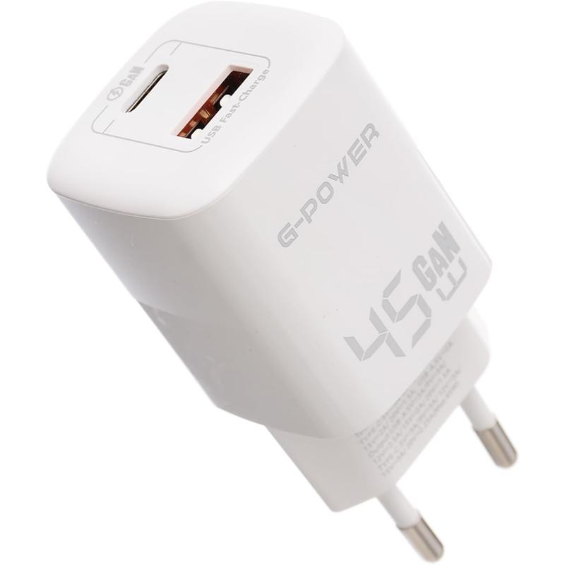 G-Power GP-C5 45W Dual USB Charger (USB-A and USB-C) Qualcomm Quick Charge 3.0 Compatible with MacBook Pro, iPad, Galaxy, Pixel, iPhone and More - White