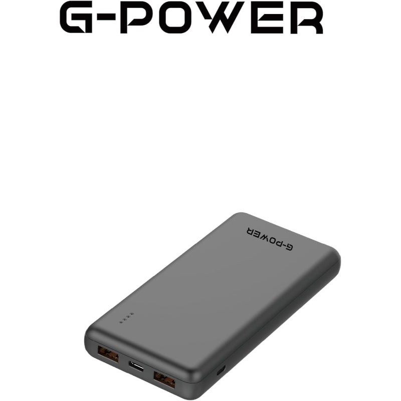 بنك طاقة G-Power GP-PB014 بمخرج Type-c ومدخل Micro وإضاءة LED بقوة 10000 مللي أمبير في الساعة 2 أمبير - أسود