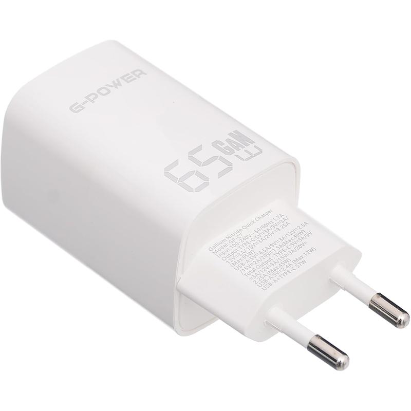 شاحن G-Power GP-C7 ثنائي USB بقوة 65 واط | USB-A وUSB-C، شحن سريع 3.0 - أبيض
