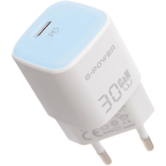 G-Power GP-C28 30W Single USB-C Qualcomm Quick Charger Compatible with iPhone 14/14 Plus/14 Pro/14 Pro Max/13, Galaxy, Pixel 4/3, iPad/iPad  - Blue