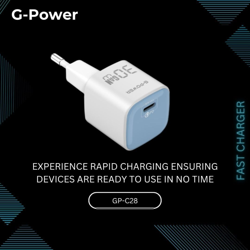 شاحن سريع G-Power GP-C28 بمنفذ USB-C من كوالكوم بقوة 30 واط - أزرق