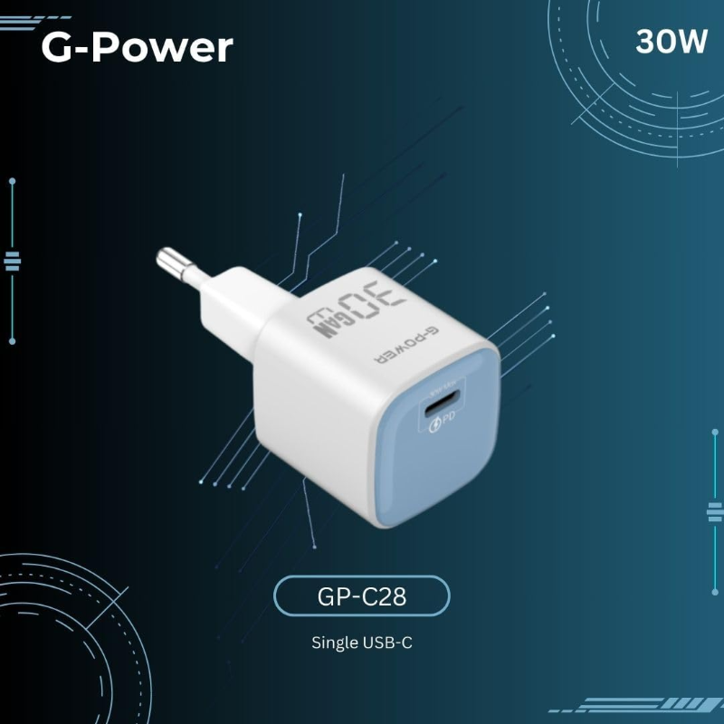 شاحن سريع G-Power GP-C28 بمنفذ USB-C من كوالكوم بقوة 30 واط - أزرق