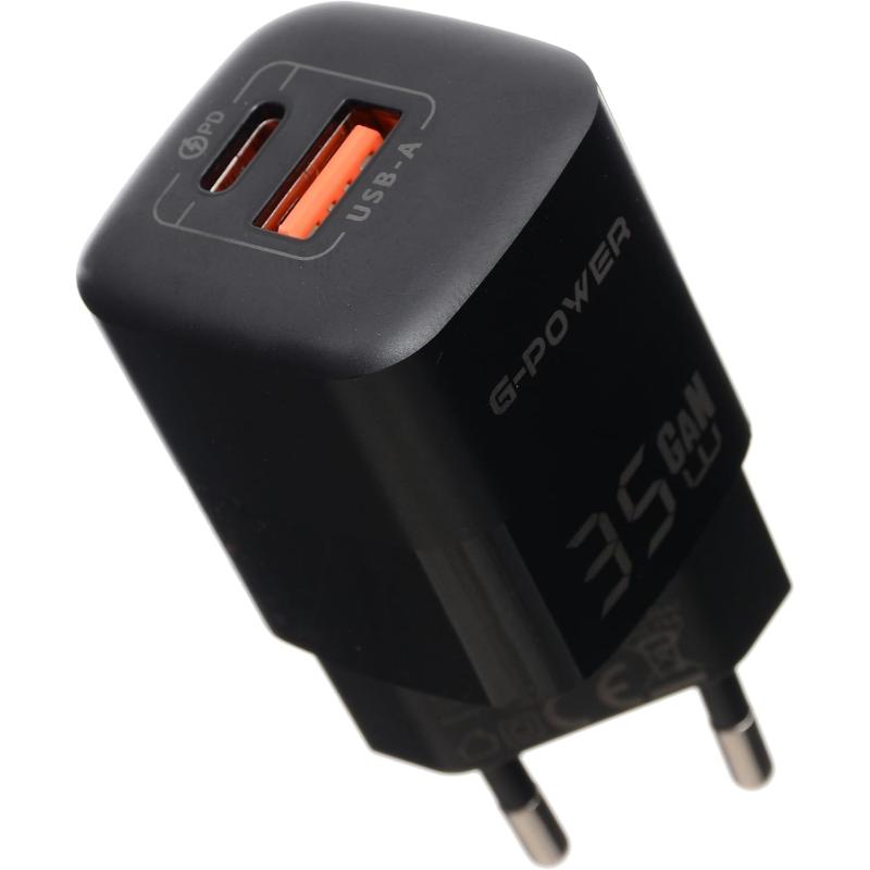 شاحن G-Power GP-C4 ثنائي USB بقوة 35 واط | USB-A وUSB-C، شحن سريع 3.0 - أسود