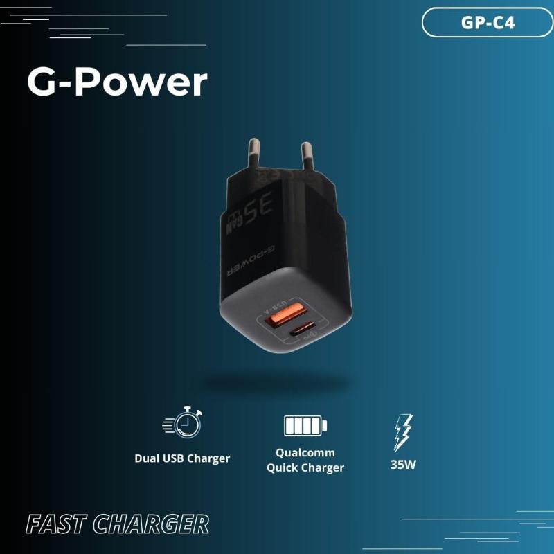 شاحن G-Power GP-C4 ثنائي USB بقوة 35 واط | USB-A وUSB-C، شحن سريع 3.0 - أسود