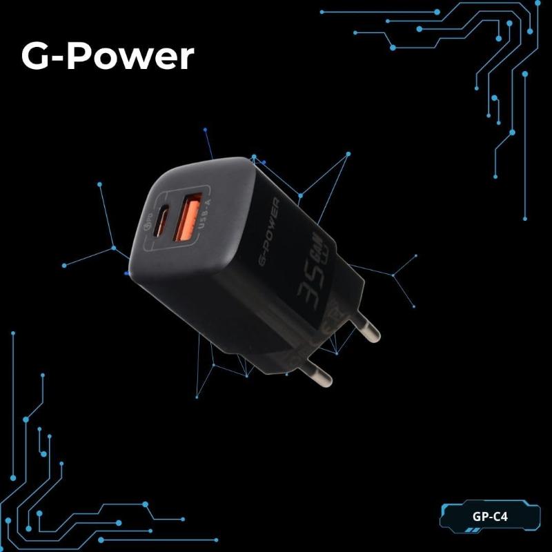 شاحن G-Power GP-C4 ثنائي USB بقوة 35 واط | USB-A وUSB-C، شحن سريع 3.0 - أسود