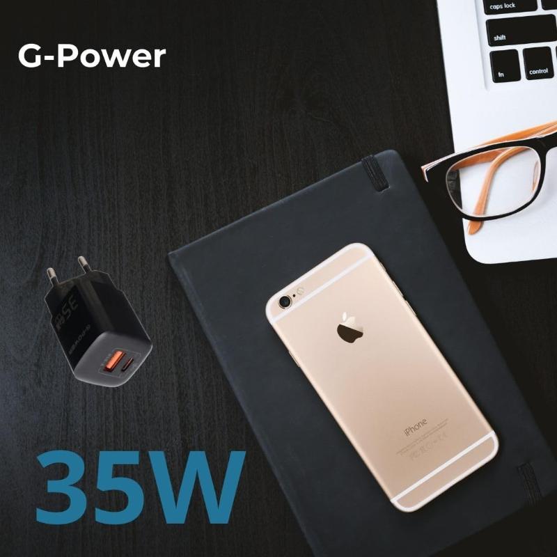شاحن G-Power GP-C4 ثنائي USB بقوة 35 واط | USB-A وUSB-C، شحن سريع 3.0 - أسود