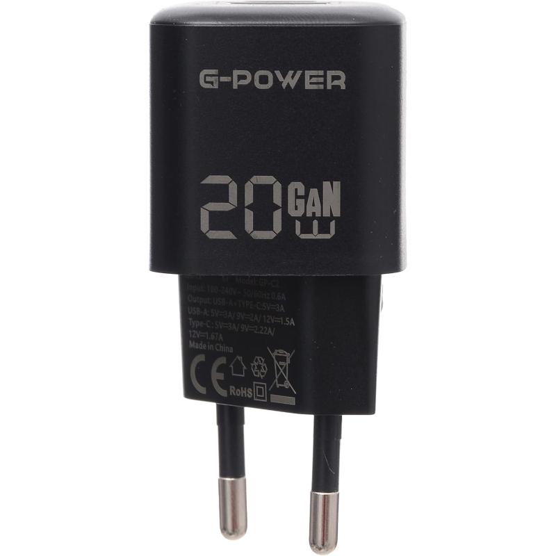 G-Power GP-C2 20W Dual USB Charger | USB-A & USB-C, Quick Charge 3.0 - Black