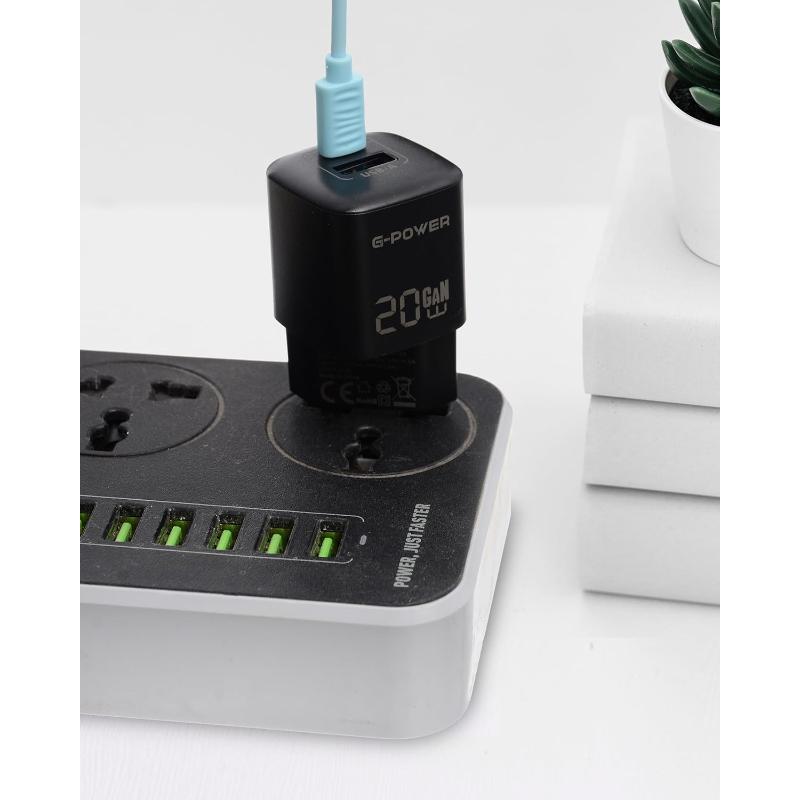 G-Power GP-C2 20W Dual USB Charger | USB-A & USB-C, Quick Charge 3.0 - Black
