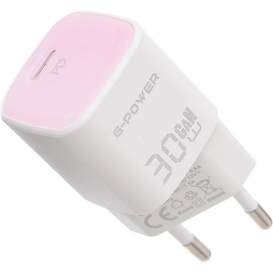 G-Power GP-C27 30W Single USB-C Qualcomm Quick Charger Compatible with iPhone 14/14 Plus/14 Pro/14 Pro Max/13, Galaxy, Pixel 4/3, iPad/iPad  - Pink