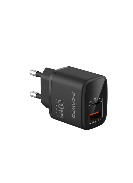 G-Power GP-C10 20W Dual USB Charger | USB-A & USB-C, Quick Charge 3.0 - Black