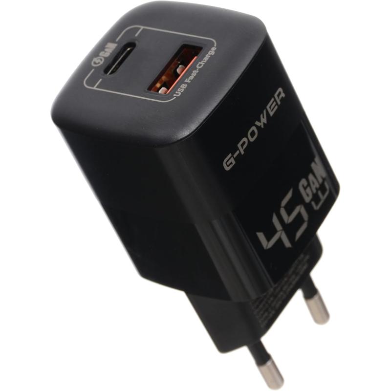 شاحن G-Power GP-C6 ثنائي USB بقوة 45 واط | USB-A وUSB-C، شحن سريع 3.0 - أسود