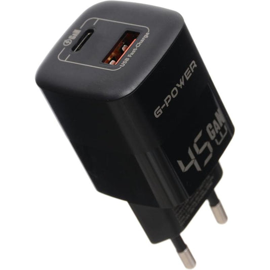 G-Power GP-C6 45W Dual USB Charger | USB-A & USB-C, Quick Charge 3.0 - Black