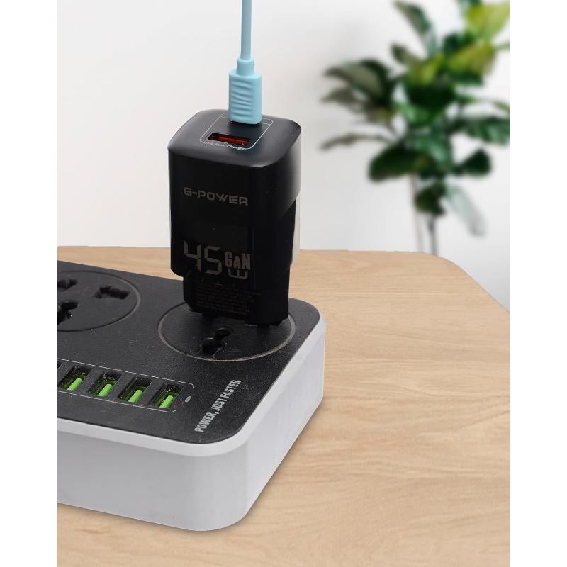 شاحن G-Power GP-C6 ثنائي USB بقوة 45 واط | USB-A وUSB-C، شحن سريع 3.0 - أسود