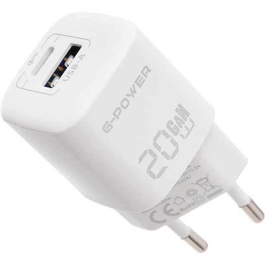 G-Power GP-C1 20W Dual USB Charger | USB-A & USB-C - White
