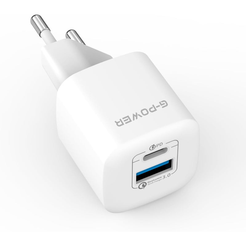 شاحن G-Power GP-C1 20W ثنائي USB (USB-A وUSB-C) - أبيض