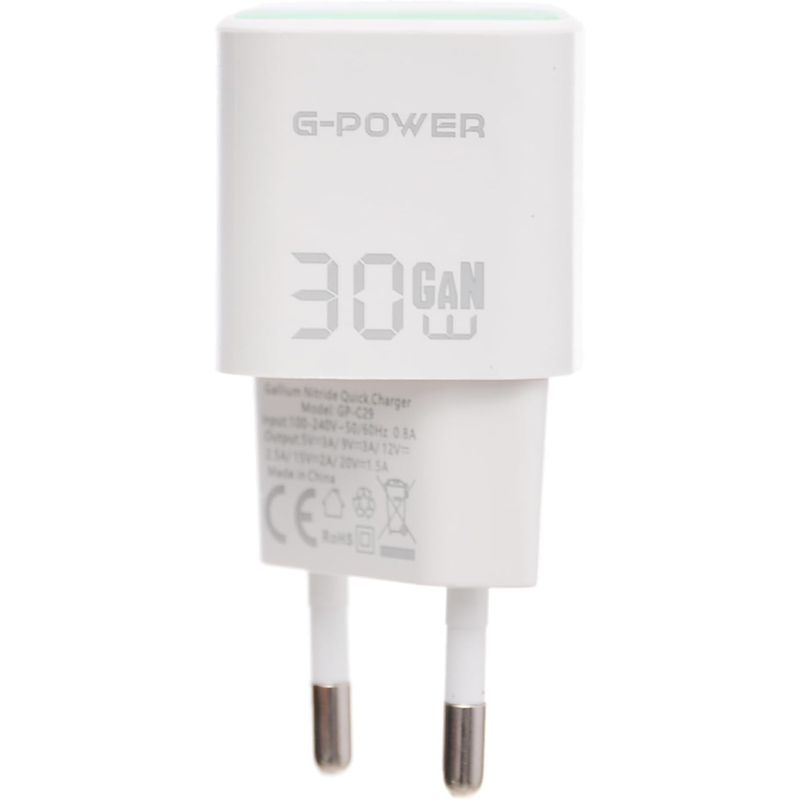 شاحن سريع G-Power GP-C29 بمنفذ USB-C من كوالكوم بقوة 30 واط - أخضر
