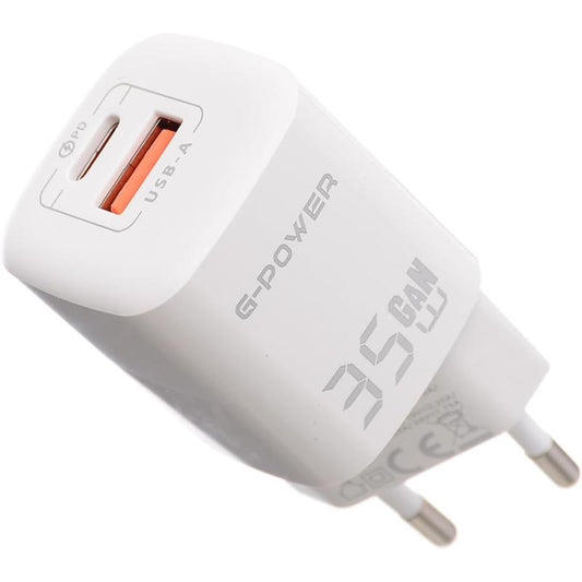 G-Power GP-C3 35W Dual USB Charger (USB-A and USB-C) Qualcomm Quick Charge 3.0 Compatible with iPhone 14/14 Plus/14 Pro/14 Pro Max/13, Galaxy, Pixel 4/3, iPad/iPad - White