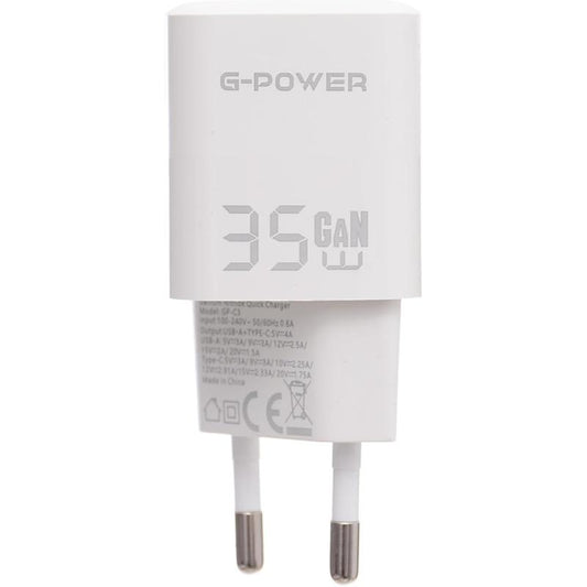 G-Power GP-C3 35W Dual USB Charger | USB-A & USB-C, Quick Charge 3.0 - White