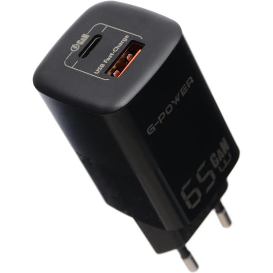 G-Power GP-C8 65W Dual USB Charger | USB-A & USB-C, Quick Charge 3.0 - Black