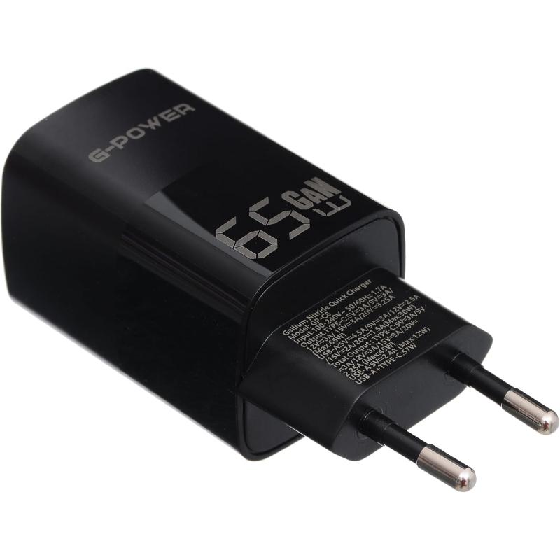 شاحن G-Power GP-C8 ثنائي USB بقوة 65 واط | USB-A وUSB-C، شحن سريع 3.0 - أسود