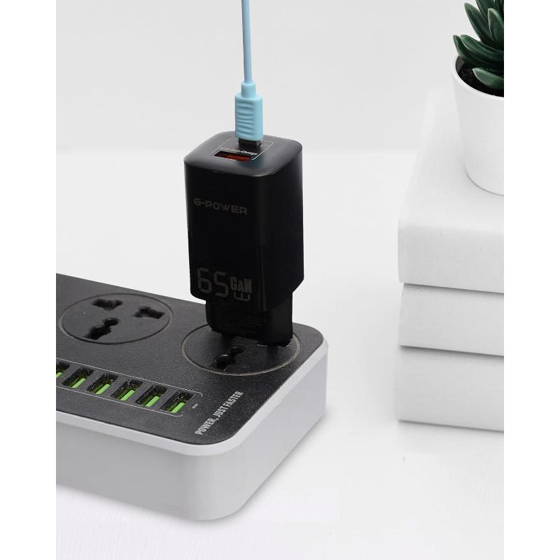 شاحن G-Power GP-C8 ثنائي USB بقوة 65 واط | USB-A وUSB-C، شحن سريع 3.0 - أسود
