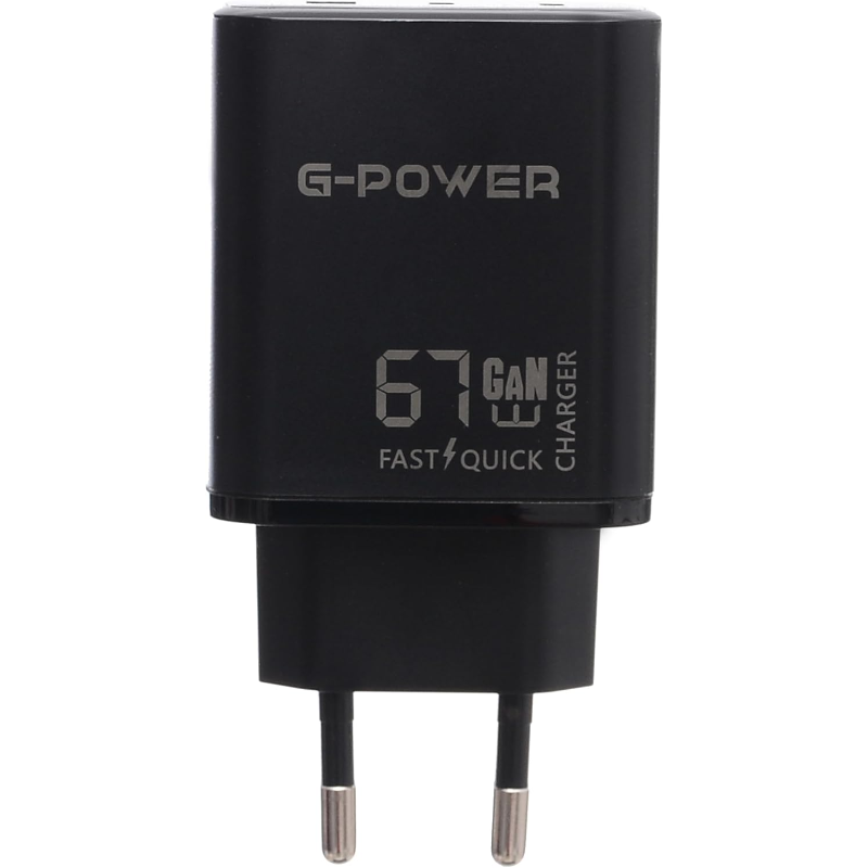 شاحن G-Power GP-C16 بقوة 67 واط بثلاثة منافذ | USB-A ومنفذان USB-C، شحن سريع 3.0 - أسود