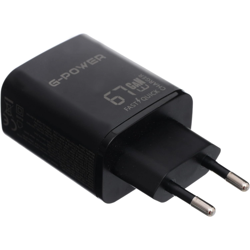 شاحن G-Power GP-C16 بقوة 67 واط بثلاثة منافذ | USB-A ومنفذان USB-C، شحن سريع 3.0 - أسود