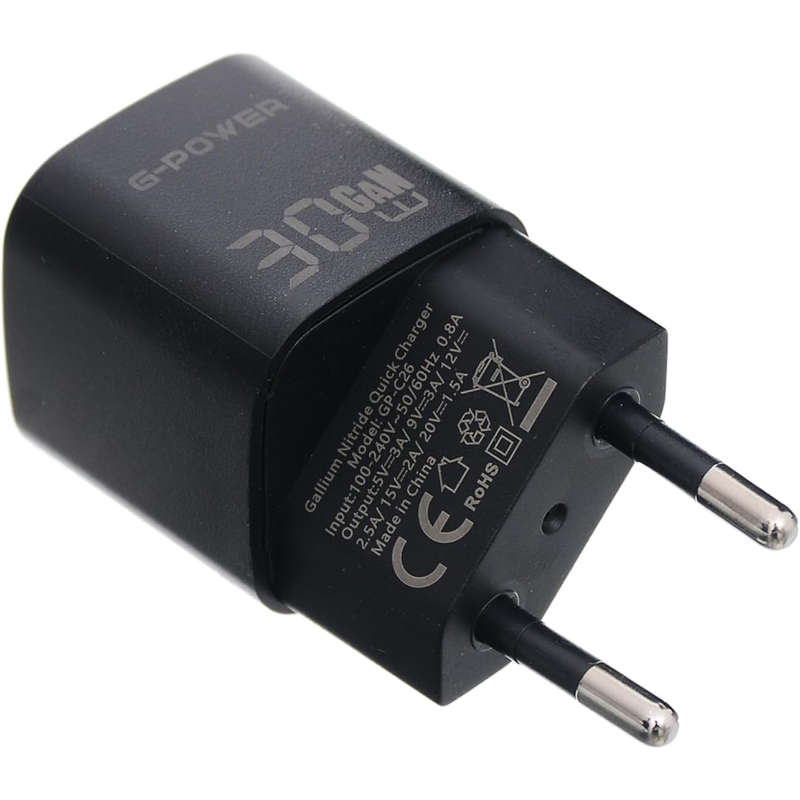 شاحن سريع G-Power GP-C26 بمنفذ USB-C من كوالكوم بقوة 30 واط - أسود