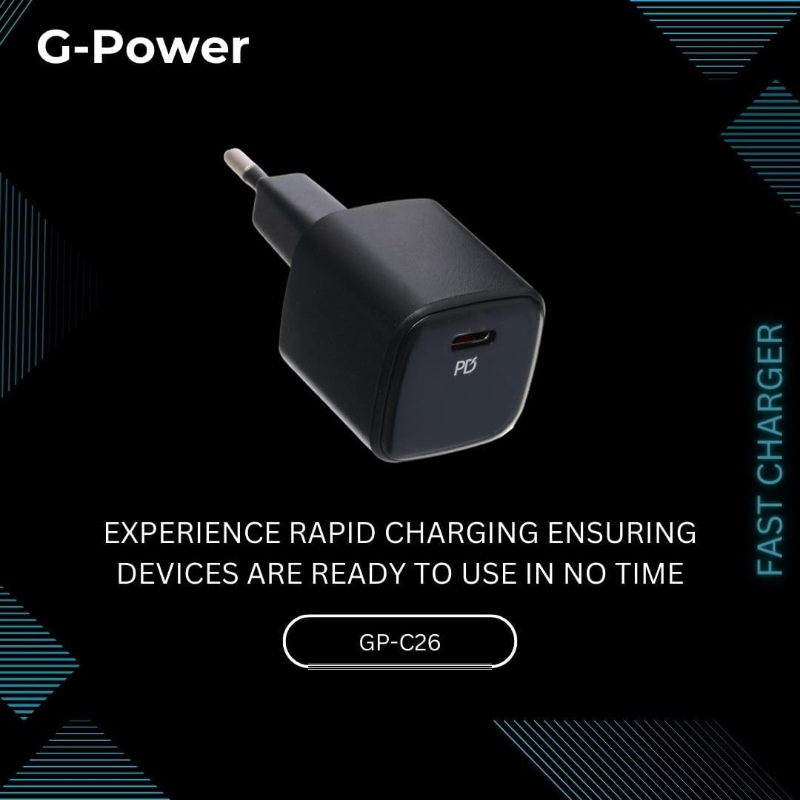 شاحن سريع G-Power GP-C26 بمنفذ USB-C من كوالكوم بقوة 30 واط - أسود