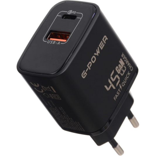 G-Power GP-C14 45W Dual USB Charger | USB-A & USB-C, Quick Charge 3.0 - Black