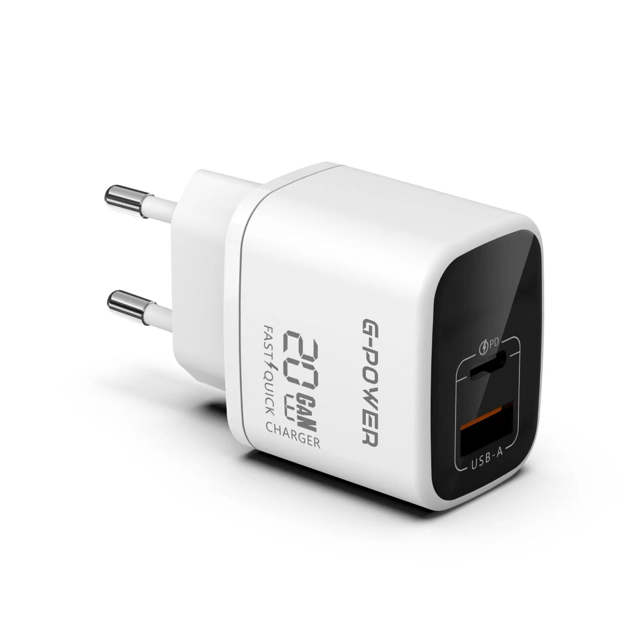 شاحن G-Power GP-C9 20W ثنائي USB (USB-A وUSB-C) بتقنية Qualcomm Quick Charge 3.0 متوافق مع iPhone 14/14 Plus/14 Pro/14 Pro Max/13، Galaxy، Pixel 4/3، iPad/iPad - أبيض