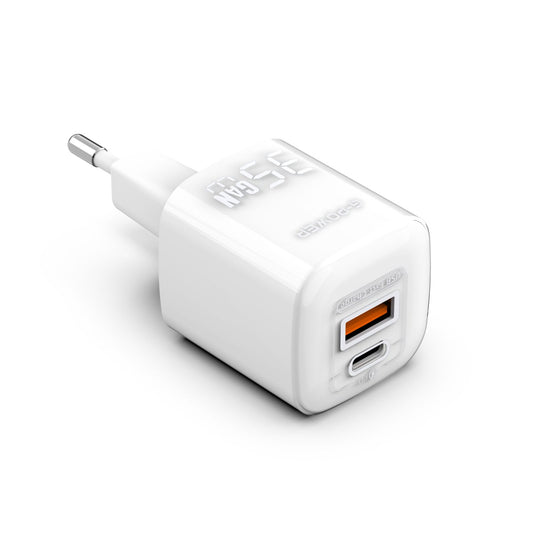 شاحن G-Power GP-C20 ثنائي USB بقوة 35 وات (USB-A وUSB-C) بتقنية Qualcomm Quick Charge 3.0 متوافق مع iPhone 14/14 Plus/14 Pro/14 Pro Max/13، Galaxy، Pixel 4/3، iPad/iPad - أبيض